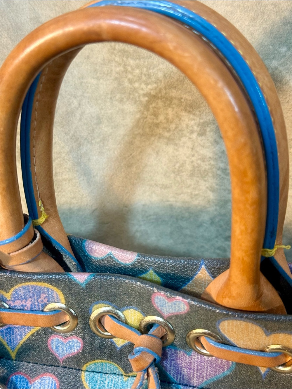 Dooney & Bourke Multicolor Heart Print Small/Mini Satchel with Leather Trim - Picture 6 of 11